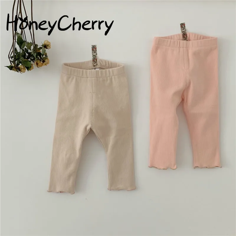 

2019 autumn Baby Leggings children's clothing baby girls elastic wave solid color thread cotton leggings feet long pants