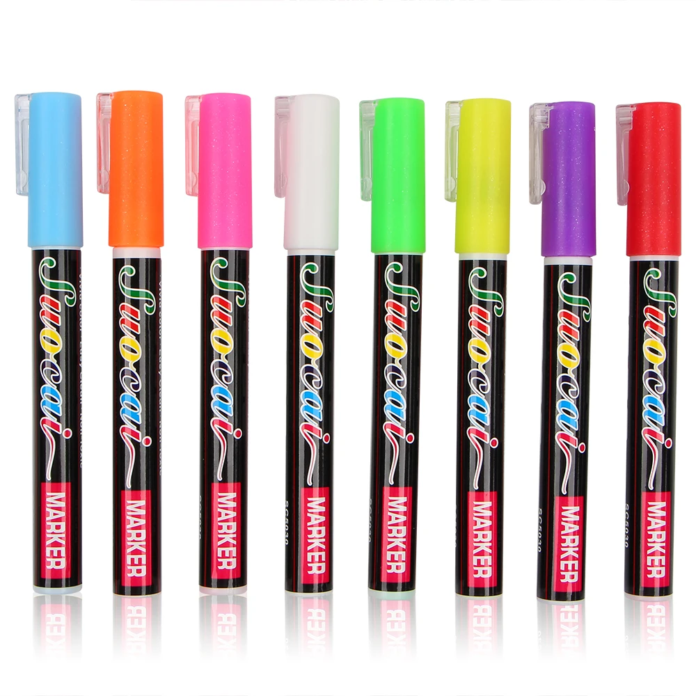 8pcs/box Dual side Writing Highlighter Led Liquid Chalk Marker Pens For School Art Painting 8 Colors Round&chisel Tip 6mm 3mm|liquid chalk marker
