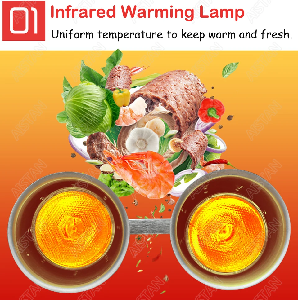 2DC counter top stainless steel food heating warming lamp light for restaurant