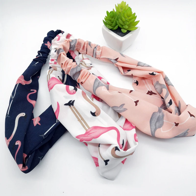 

Fashion Turban Headband Women Summer Chiffon Headbands Head Wrap Wide Flamingo Hair Accessories