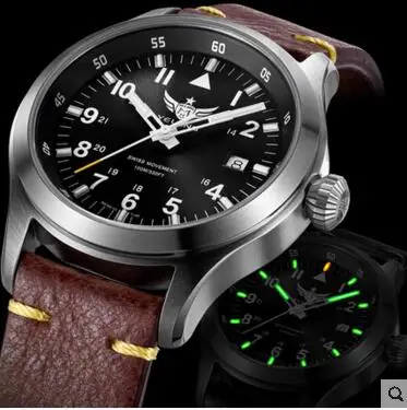 Yelang мужские часы пилот литиевая батарея кварцевые часы тритий T100 Ronda Move Мужские t WR100M сапфир натуральная кожа военные часы