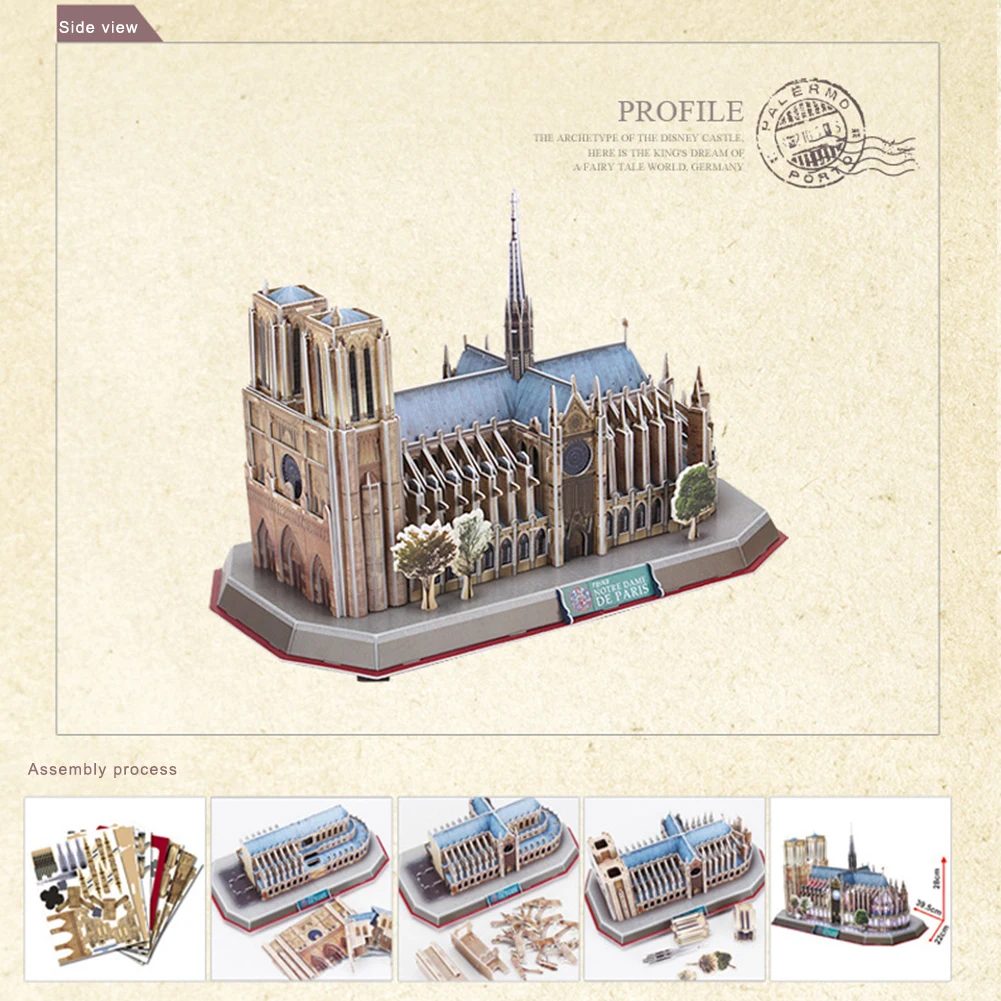 3D головоломки светодиодный освещения Нотр-Дам де Пари Архитектура модель 149 шт DIY игрушки оптом наука и образование игрушки