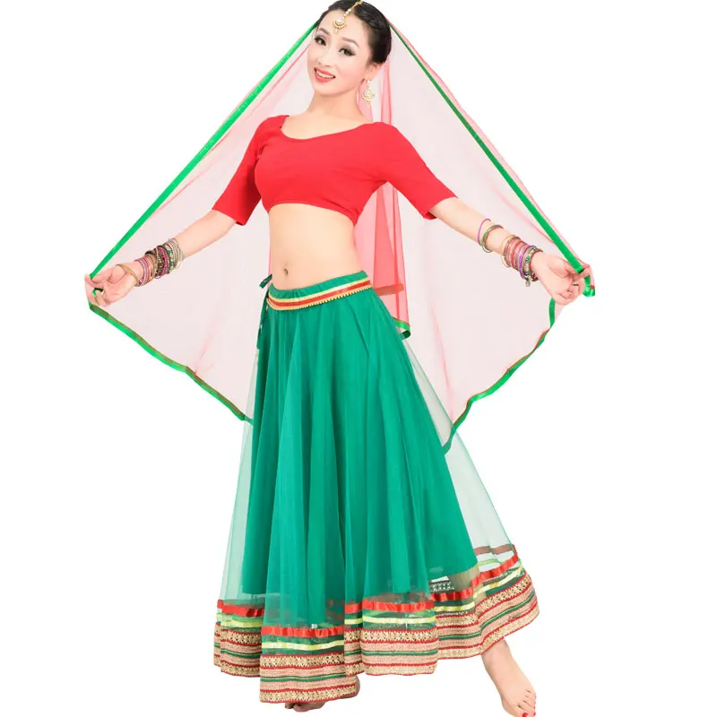 インド舞踊の練習服3個女性ビッグスイングボリウッドサリー衣装