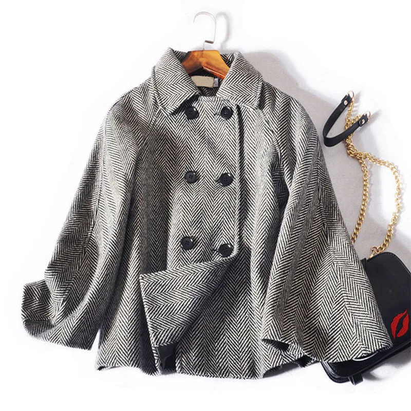 Longues Court Cachemire Boutonnage Manteau Gris Vestes Laine Vintage Double Robe Manteaux Femme Automne Chaud Casual Revers Hiver À Femmes xFS0w5HSq
