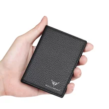 Тонкий мужской кошелек из натуральной кожи, модный подарок на год, короткий кошелек для держателей карт, мини-кошелек, черный, PL185165