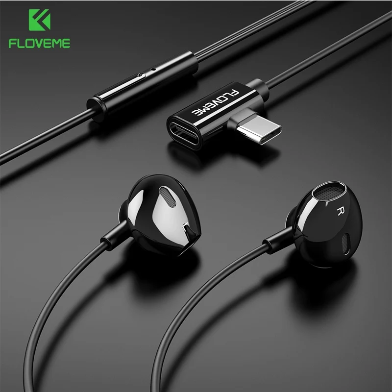 

FLOVEME 2 in 1 Type C For Lighting TO USB Earphone For Xiaomi Mi 8 SE A1 A2 Mix 2s For Samsung S10 S9 Charging Earphone Headset