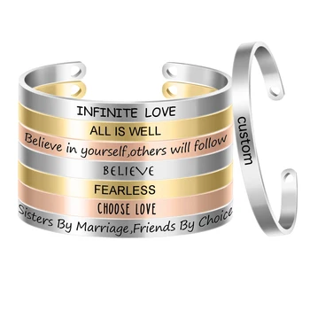 

Wholesale 10pcs/lot 6mm width Stainless Steel Bangle Laser Engrave Positive Inspirational Quote Cuff Mantra Bracelets