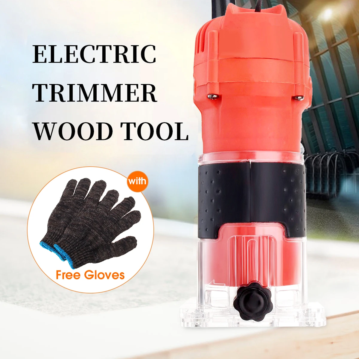 

500W 1/4 Inch 30000RPM Electric Hand Trimmer Wood Laminate Router Carving Woodworking Power Joiners Tool with free Gloves