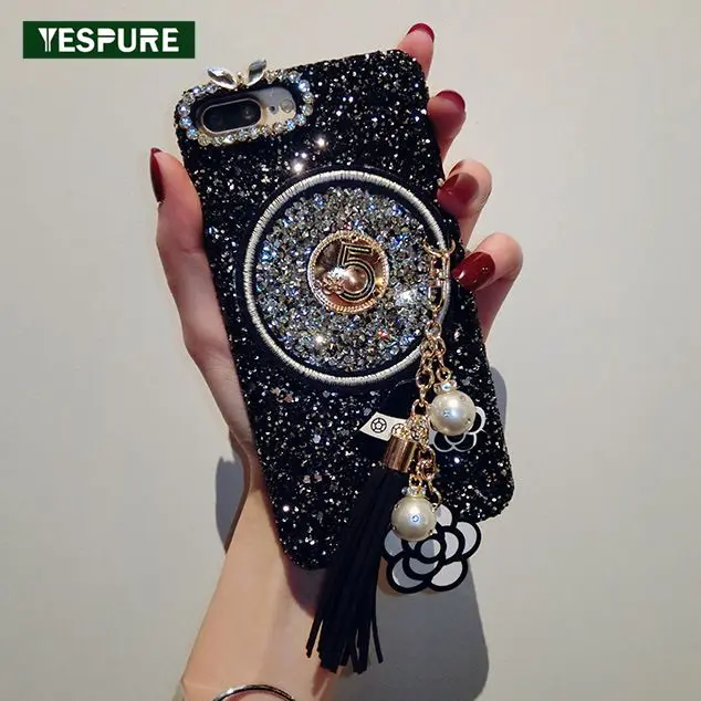 YESPURE Fancy Black Glitter Bling Phone Case For Iphone 6/6S Flower