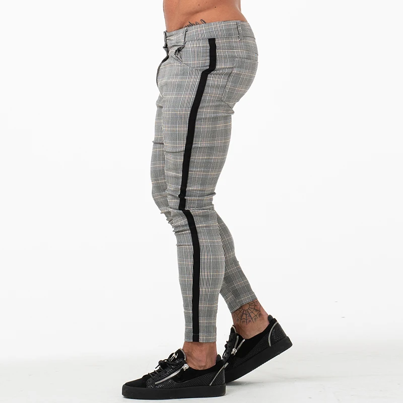 Gingtto мужские s брюки-Чино Slim Fit мужские обтягивающие брюки-Чино Супер Удобный стрейч брюки для мужчин клетчатый дизайн боковой полосой zm355 - Цвет: light grey