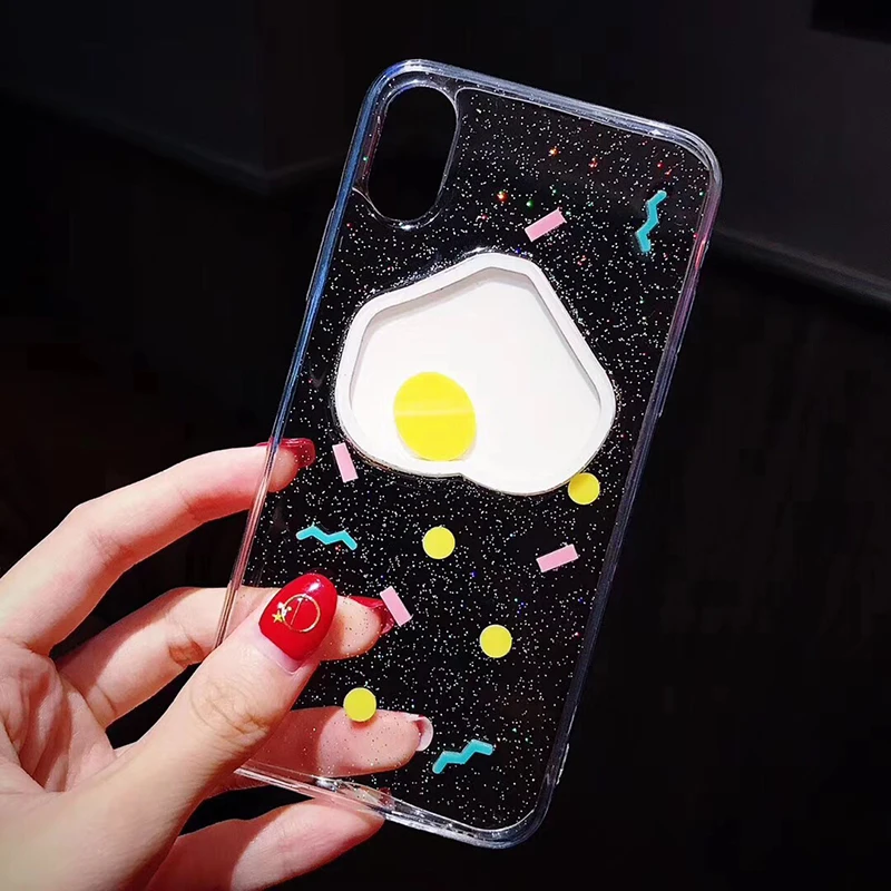 Hot selling Funny Cartoon poached egg Case For iPhone 7 Case For Apple iphone X 6S 6 7 8 Plus Soft  TPU Clear Glitter Phone Case (7)