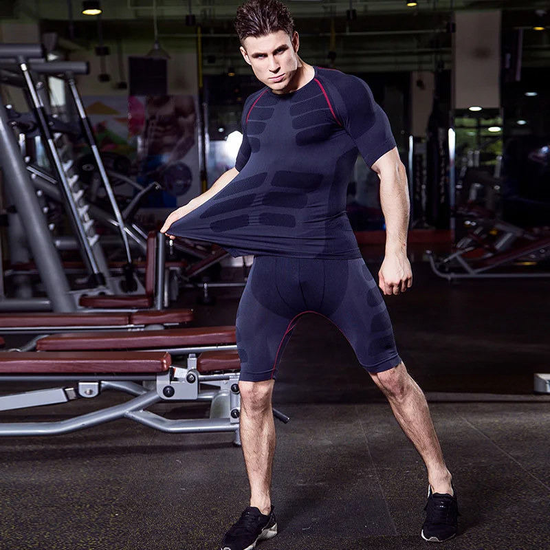 Yuerlian Hot Compression Tracksuit Fitness Tight Running Set T-shirt Legging Men Sportswear Demix Black Gym Sport Suit