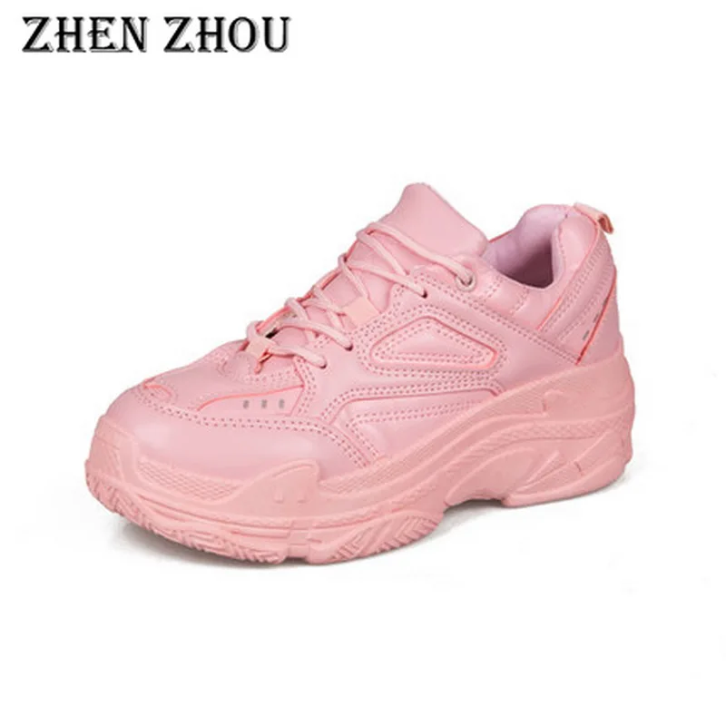 

dad sneakers 2018 dad shoes platform sneakers lace-up Breathable round toe Woman Wedge Sneaker Candy Color chaussures femme
