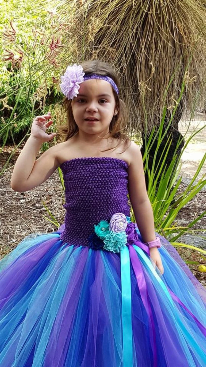 Peacock Full Length Lined crochet Tutu Dress- Purple, Turquoise Royal Blue Wedding Tutu Dress3