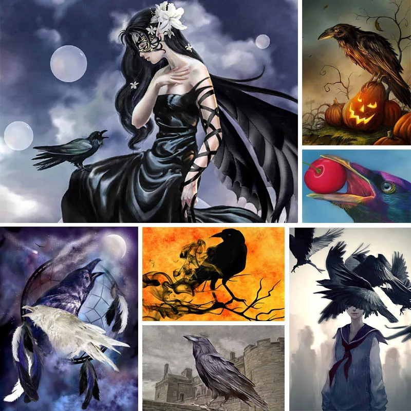 

5d Diy Diamond Painting Crow Animal Diamant Painting Girl Moon Diamond Embroidery Landcape Abstract Mosaic Home Decor Gift X72