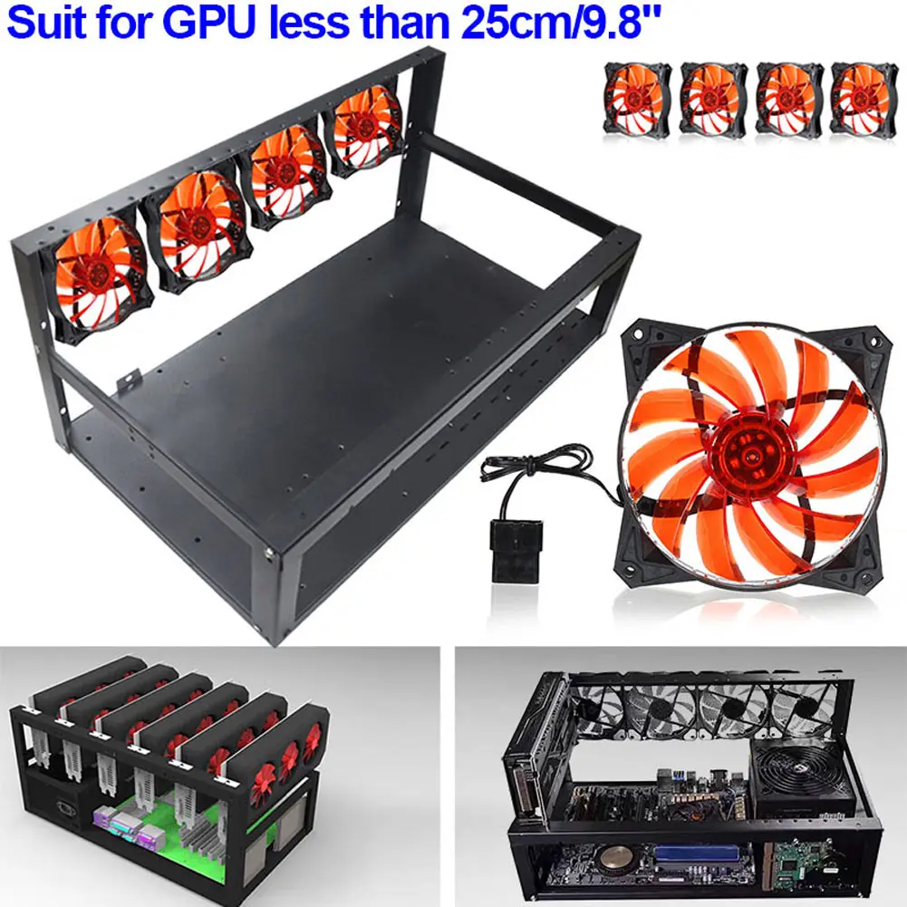 

6 GPU Mining Rig Aluminum Case + 4 Fans Open Air Frame for ETH ZEC/Bitcoin GPU 9.8" XXM8