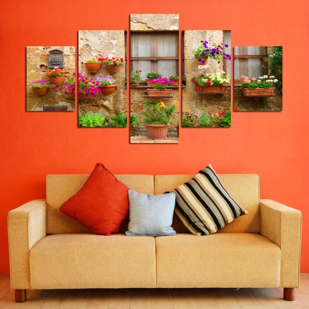 Free-shipping-vintage-buildings-with-warm-potted-floral-canvas-posters-decorate-office-hotel-art-background-walls (3)