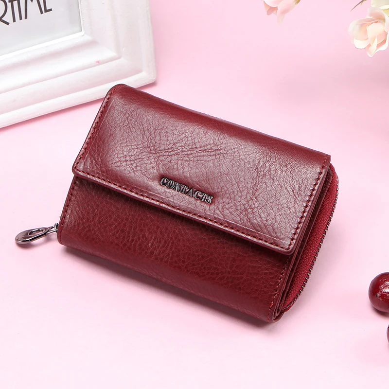 LAORENTOU Brand Women Standard Wallet Genuine Leather Wallets Fashion Short Zipper Purse Lady Coin Pocket Card Holder for Women