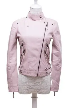 

Wholesale 2017 New Pink leather Women Short Section Motorcycle Leather Jacket jacket Female Collar zipper PU leather jacket
