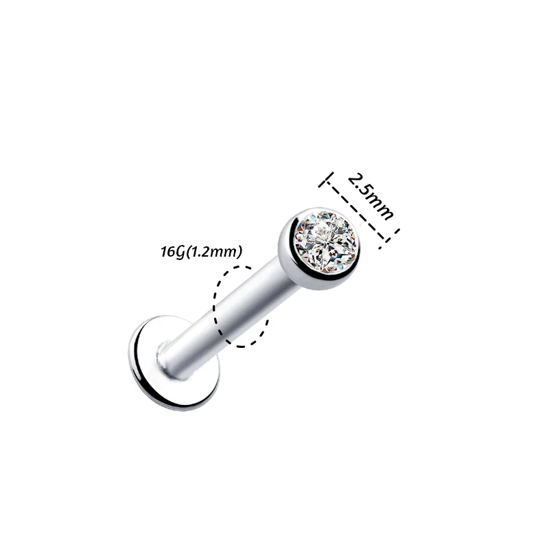 Silver 2.5mm Gem 1 шт 16G 1,5-3 мм губная серьга козелка серьги, Надеваемые На ушной хрящ 16g Панк Cz драгоценный камень круглый Козелка, украшение для пирсинга губ Монро уха серьги, Надеваемые На Ушной Хрящ Пирсинг - Окраска металла: Silver 2.5mm Gem