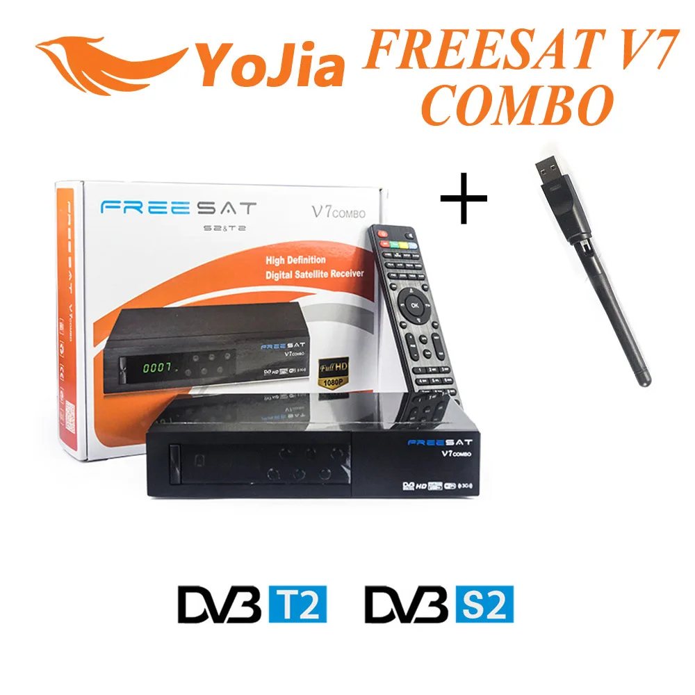 Original Freesat V7 Combo Satellite Receiver DVB S2 / T2 + 1pc USB WIFI Biss Key Cccam PowerVu 1080p HD Set Top Box
