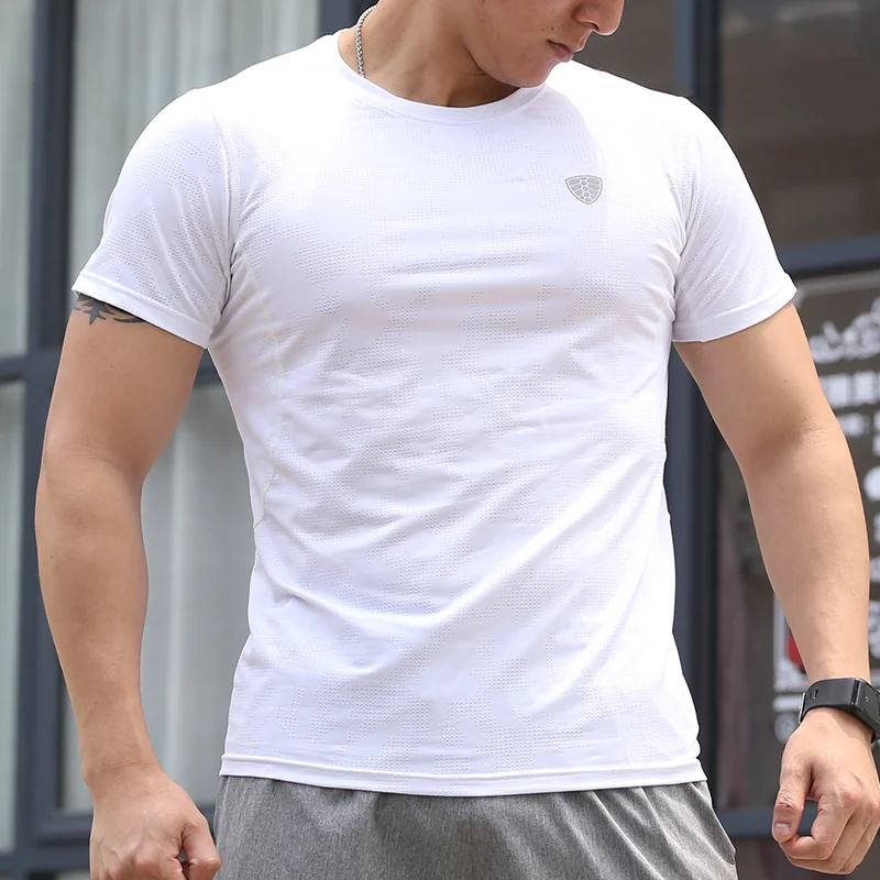 FANNAI White Running Shirt Sport Whole Fabric Super Breathable  Dry Fit Short Sleeve Fitness Bodybuilding Work out Gym Shirts