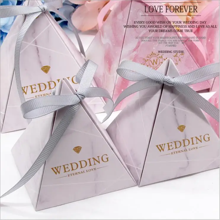 

Triangular Pyramid Marble Candy Box Biscuit Gifts Boxes Chocolate Box Bomboniera Giveaways Boxes Bag For Wedding Party Baby Show