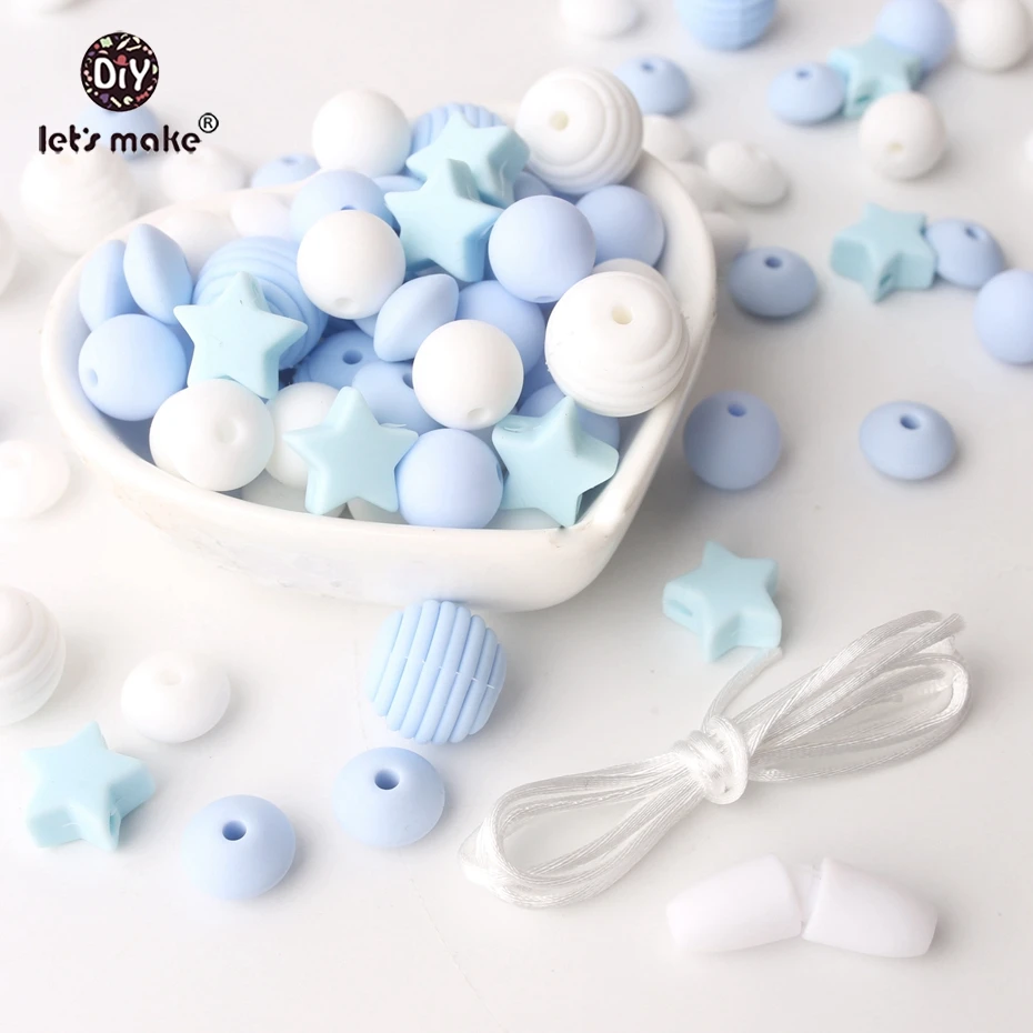 Silicone Beads 100pcs Screw Thread Carved Shaped Silicone Teether Beads Mini Star DIY Nursing Jewelry Accessories Beads Set