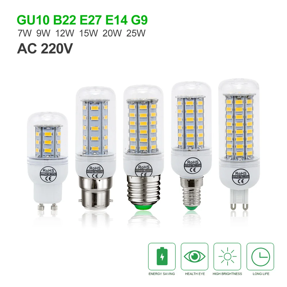 E27 E14 Светодиодный лампы для кукурузы SMD5730 220 В G9 GU10 B22 24 36 48 56 69 72 светодиодный s