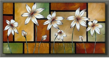 

100% Hand Painted Modern Abstract White Lily Flower Wall Art Oil Painting On Canvas Picture Home Decoration Pop Art