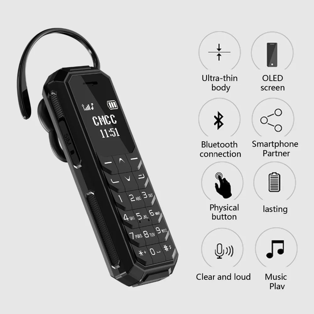KK2 мини беспроводная гарнитура 0 66 &quotoled дисплей MTK6261 GSM 2G SIM Bluetooth микрофон громкой