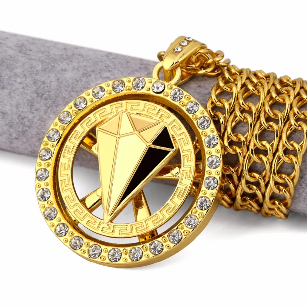 High quality alloy charms Rhinestone rotated big long pendant necklace