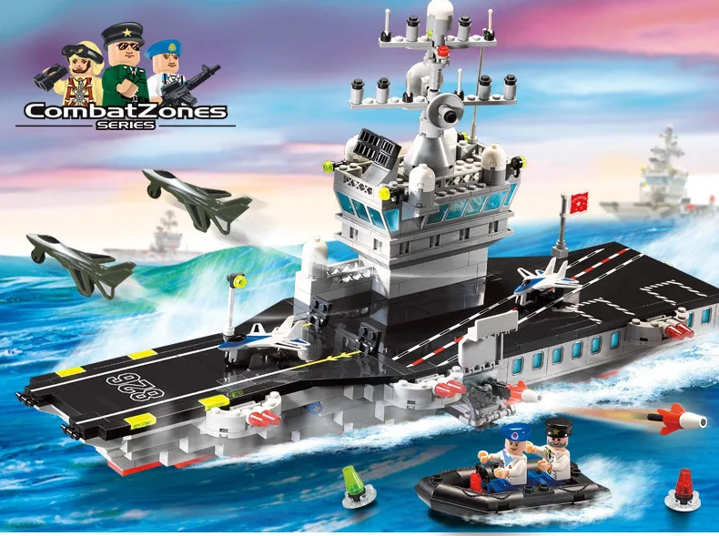 

113 Combat Zones Modern Military Aircraft Carrier Parking apron SWAT Model Bricks Building Block Toys For Gift