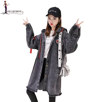 

Women Windbreaker 2018 Spring Loose Mid long New Coat Autumn Hooded Single-breasted Long-sleeved Ladies Windbreaker FASHION249