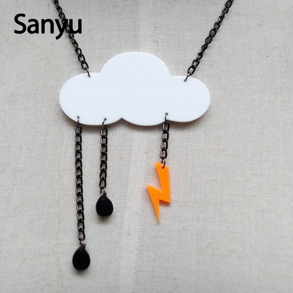 New Arrival Exaggerated Cloud Acrylic Pendant Necklace Lighting Raindrop Tassel Chain for Women Men Fashion Jewelry | Украшения и