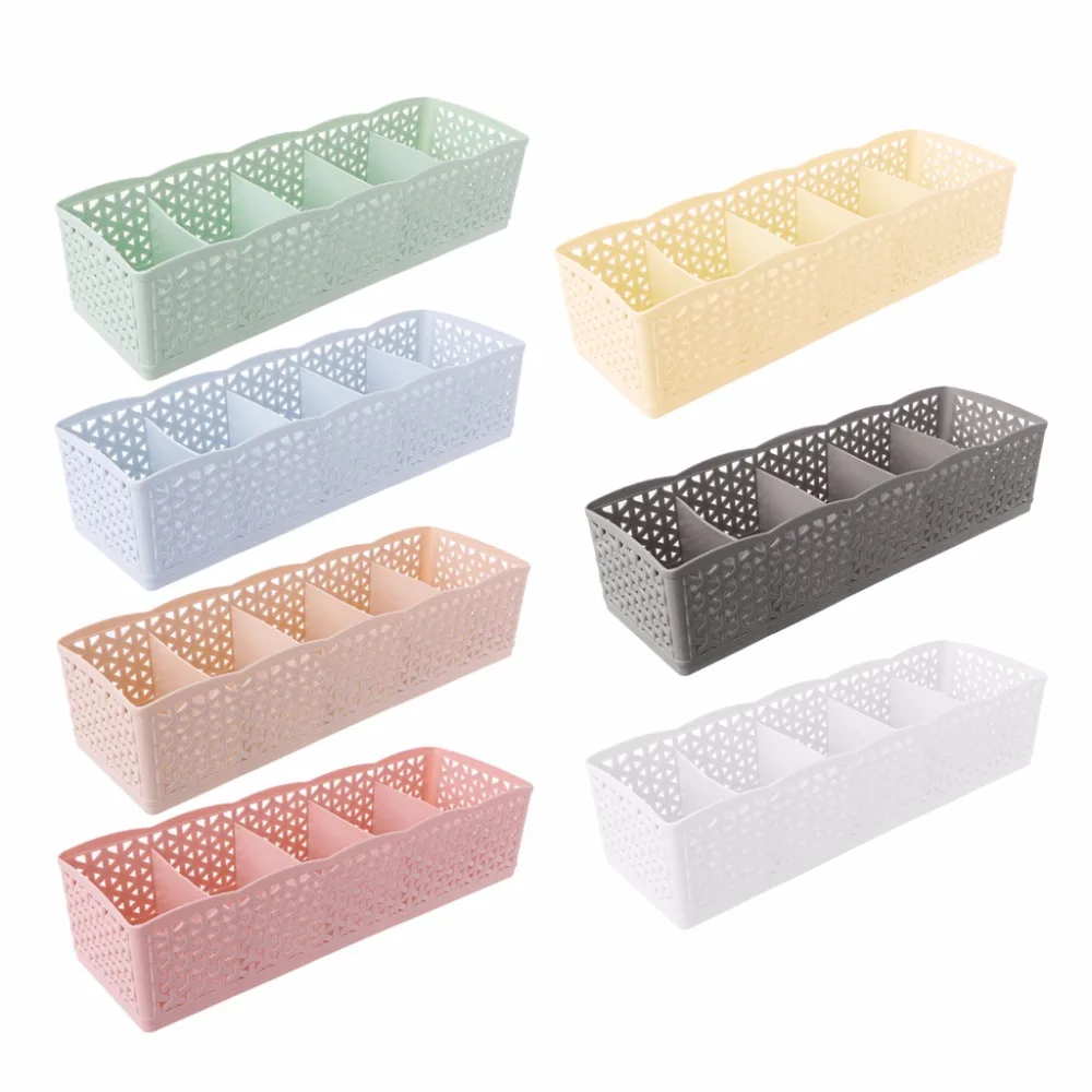 

1Pc Underwear Organizer Storage Box Bra Socks Drawer Cosmetic Divider Tidy 5 Cells 7 Colors