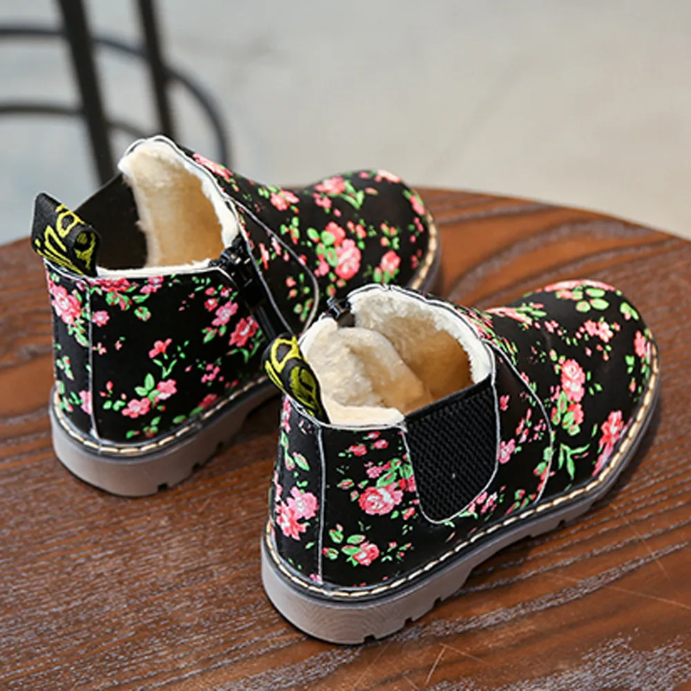 Детская обувь ботинки для девочек Нескользящие Детские резиновые ботинки Martin с цветочным принтом кроссовки зимние толстые ботинки для малышей ботильоны