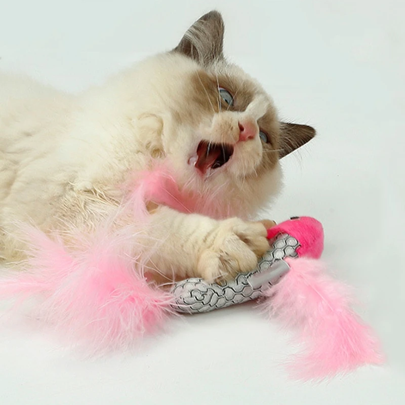Buy Unique Design Cat Toy Fish Shape Feather With