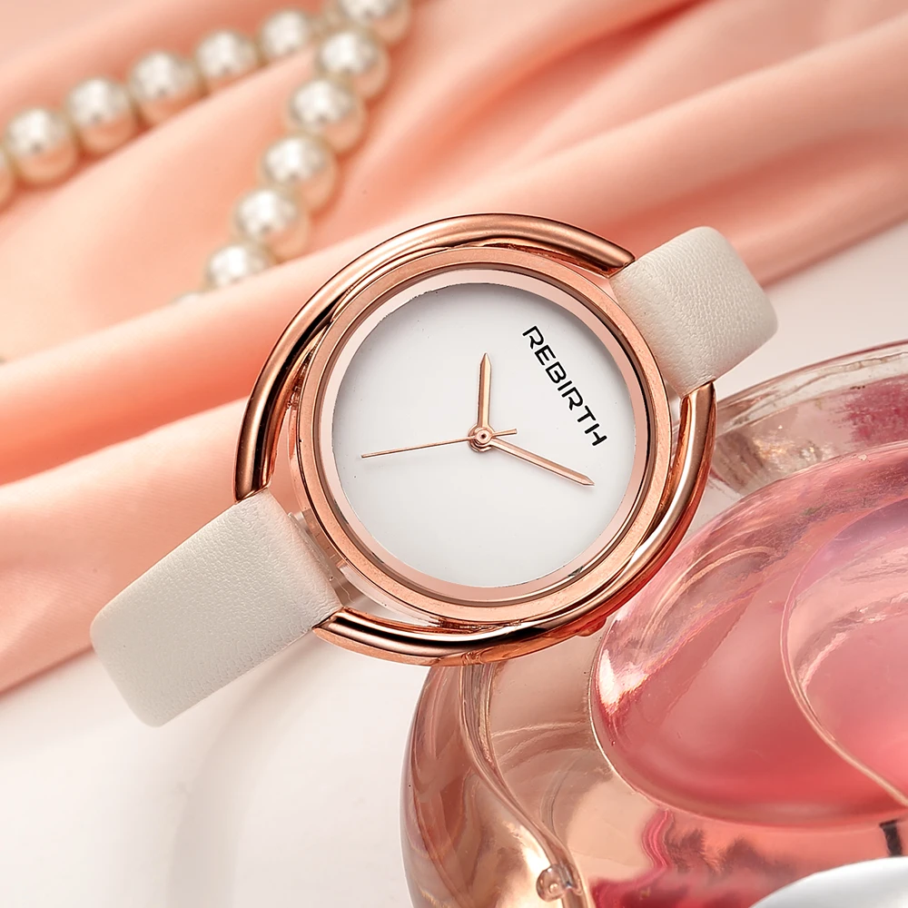 Женские наручные часы REBIRTH, кварцевые часы с кожаным ремешком, роскошные часы-браслет из розового золота, женские часы montre femme RE028