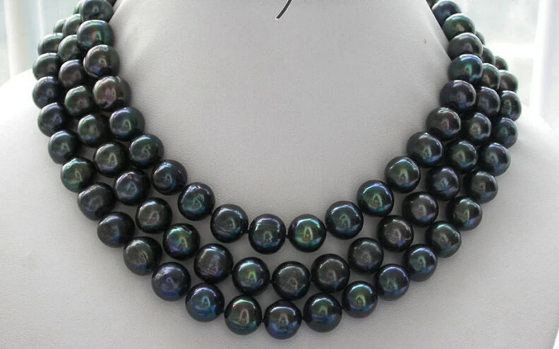 

shipping Z3440 BEAUTIFUL 48" 12mm black round freshwater pearl necklace 14k-20