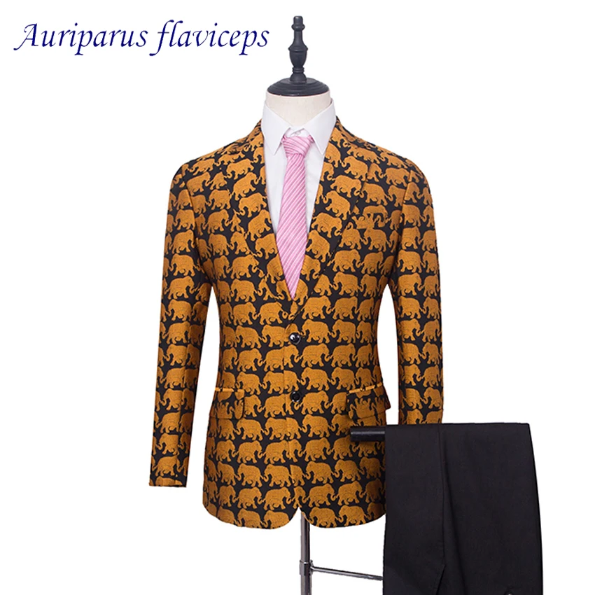 

Animal Print Suit 2 Pieces Groom Tuxedos Print Jacket for Groomsman Suit Gold Blazer Custom Made Man Suit High Quality Costume