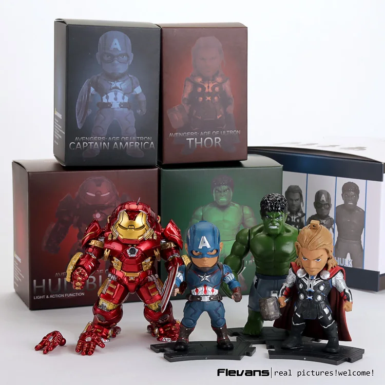 

Avengers 2 Age of Ultron Light & Action Function Hulkbuster Thor Hulk Captain America PVC Action Figures Toys 4pcs/set