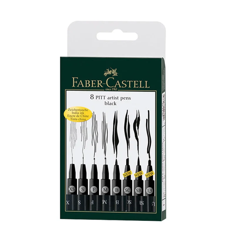 Профессиональные ручки художника Faber Castell PITT Black Fineliner 8 шт. набор индийских чернил кисть Рисование маркером ручки товары для рукоделия 167137