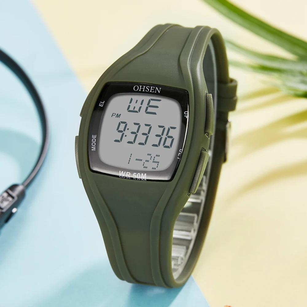 Женские наручные часы OHSEN Army green водонепроницаемые с цифровым светодиодом и