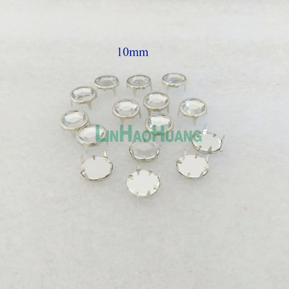 200pcs/lot 10mm Glass Stone Rivets Bass Rhinestone Prong Rivets Diamond