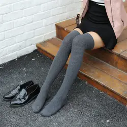 Женские носки осень и Wi женские Выше Колена Японский дикий цвет Длинные теплые ноги тонкие вертикальные выше колена носки