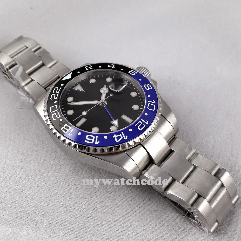 Роскошные брендовые механические часы bliger, 43 мм, черный стерильный циферблат, GMT, керамическая оправа, сапфировое стекло, автоматические мужские часы 298