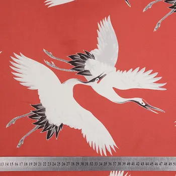 

100x140cm Red Silk Fabric The Crane Printed Dress Fabric For Clothing Patchwork DIY Fabric Japan Style Vintage Fabric