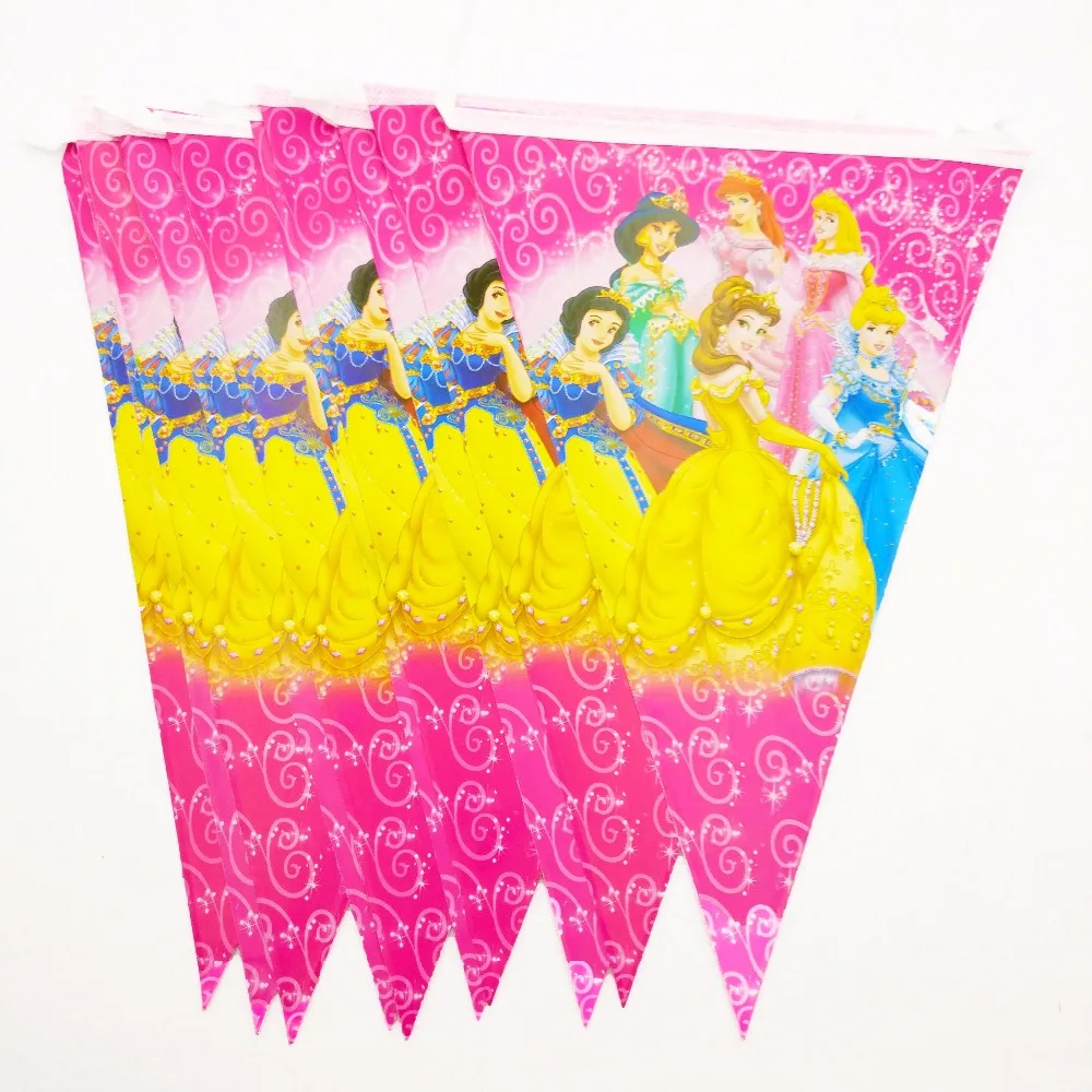 

10pcs/set Princess disposable cartoon paper flags birthday party decoration banner bunting for kids boys girls party supplies