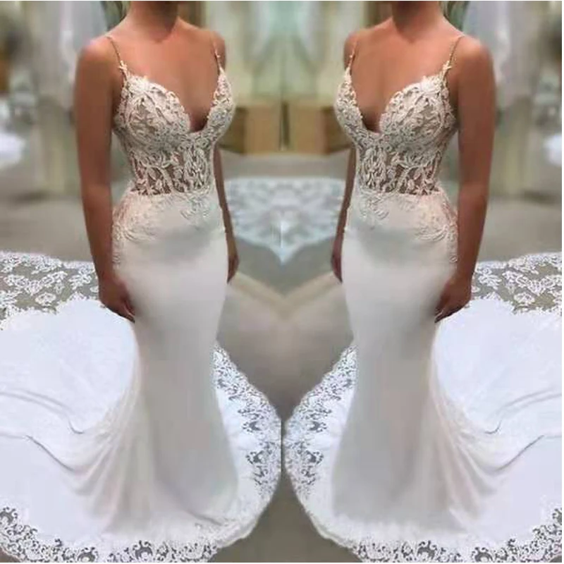 lace crepe wedding dress